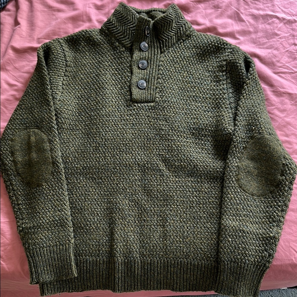 Schott Bros Wool Funnel Neck Military Sweater in Moss